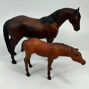 Vtg Thoroughbred Mare Suckling Foal Set Breyer Horses 3155 Mahogany Traditional